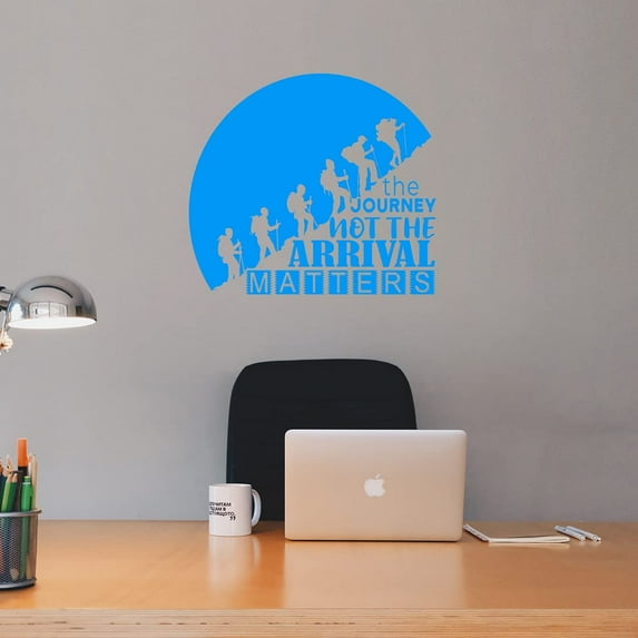 VWAQ The Journey Not The Arrival Matters Wall Decal Inspirational Home Decor Motivational Wall Art Stickers for Living Room - 14.5"H X 16"W SKY BLUE
