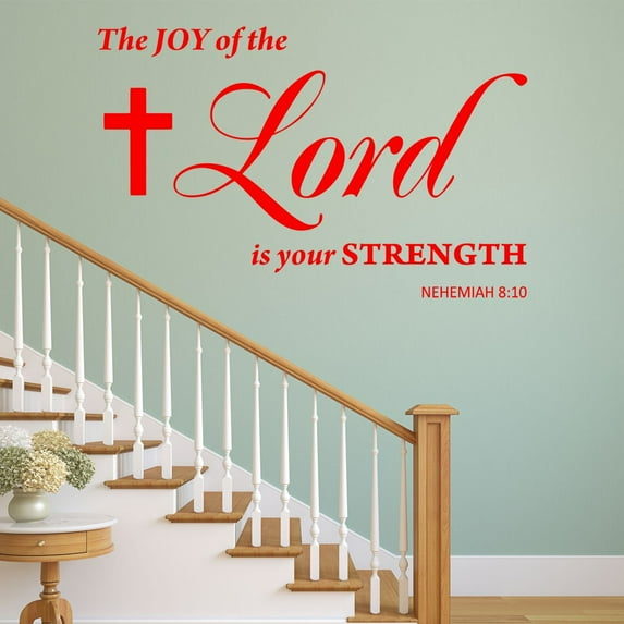 VWAQ The Joy of The Lord is Your Strength Nehemiah 8:10 Wall Art Decal - Scripture Bible Wall Decor