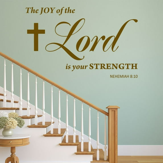 VWAQ The Joy of The Lord is Your Strength Nehemiah 8:10 Wall Art Decal - Scripture Bible Wall Decor