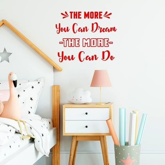 VWAQ The More You Can Dream The More You Can Do Wall Decal Inspirational Wall Quote Sayings Bedroom Decor Motivational Classroom Wall Art Stickers - 17.5"H X 21"W RED