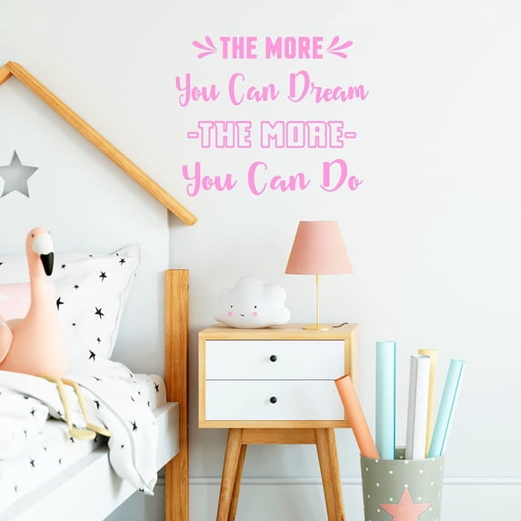 VWAQ The More You Can Dream The More You Can Do Wall Decal Inspirational Wall Quote Sayings Bedroom Decor Motivational Classroom Wall Art Stickers - 35"H X 42"W PINK