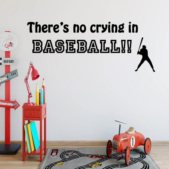 VWAQ There's No Crying in Baseball Sports Wall Decal Saying Matte Black Vinyl Sticker Kids Room Decor (12"H x 30"W)