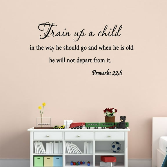 VWAQ Train Up a Child in the Way He Should Go Proverbs 22:6 Religious Bible Nursery Wall Decal (10"H x 22"W Black)