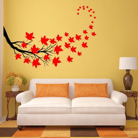 VWAQ Tree Branch Leaves Wall Sticker - Living Room Decal Decor - 37 PCS