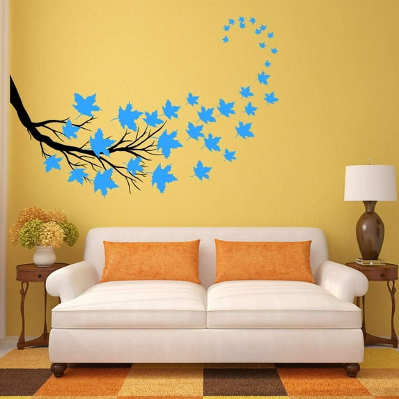 VWAQ Tree Branch Leaves Wall Sticker - Living Room Decal Decor - 37 PCS