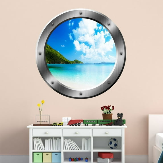 VWAQ Tropical Beach Wall Decal Ocean Porthole Wall Sticker Peel And Stick - SP34 (14" Diameter)