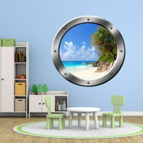 VWAQ Tropical Island Wall Decal Tropical Beach Wall Sticker Porthole Decor - SP35 (24" Diameter)