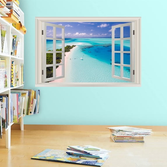 VWAQ - Vacation Beach Resort Wall Decal Ocean Mural Office Wall Sticker 3D Window View - NWT35