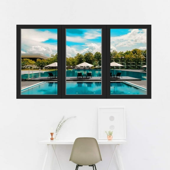 VWAQ - Vacation Wall Decal 3D Window View Office Nature Sticker Decor - OW08