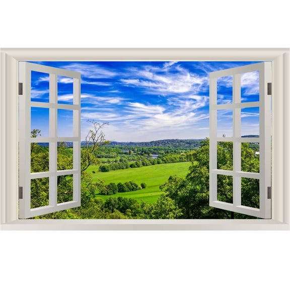 VWAQ Vinyl Nature Window Wall Decal - Grassy Field Scenic Mural Wall Decor NWT1 (16" H X 24" W)