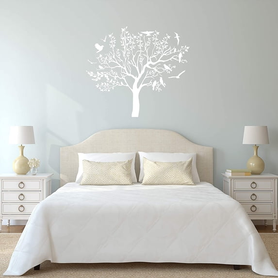 VWAQ Vinyl Wall Decal Tree with Birds Branches Decor Stickers Living Room Leaves Nursery Art - V1