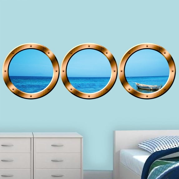 VWAQ Wall Decal Stickers - Ocean Portholes Decals - Submarine Window VWAQ-SPW1 (14" Diameter, Bronze)
