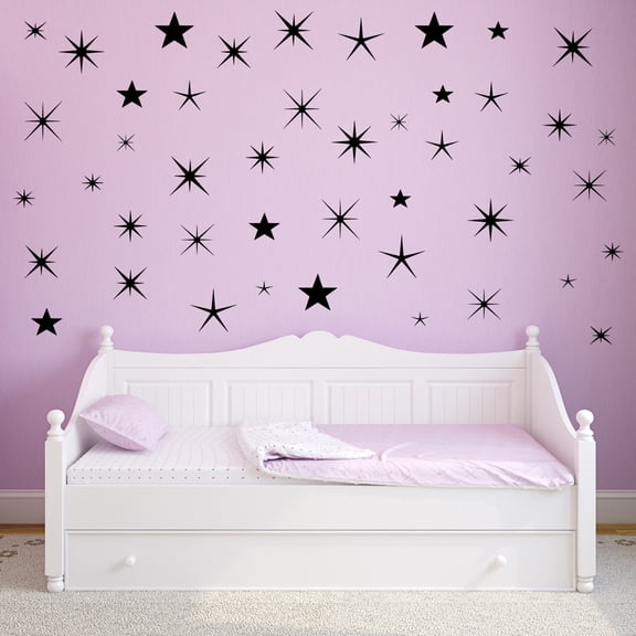 VWAQ Wall Sticker Art Clings - Assorted Stars Vinyl Decal, Peel And Stick (Black)