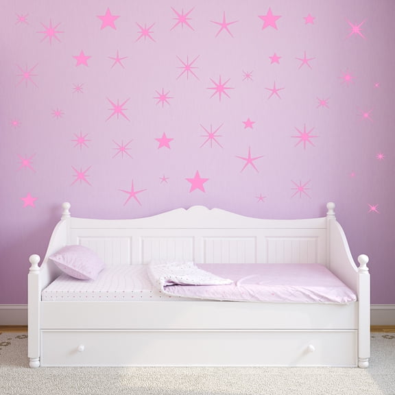 VWAQ Wall Sticker Art Clings - Assorted Stars Vinyl Decal, Peel And Stick (Pink)