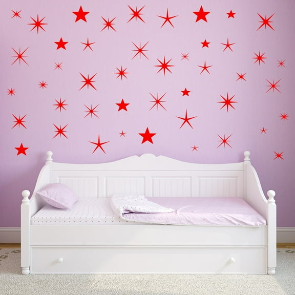 VWAQ Wall Sticker Art Clings - Assorted Stars Vinyl Decal, Peel And Stick (Red)