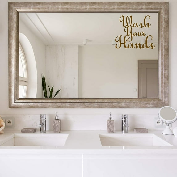 VWAQ Wash Your Hands Vinyl Decal for Mirror and Walls Bathroom Decor Restroom Sticker Art