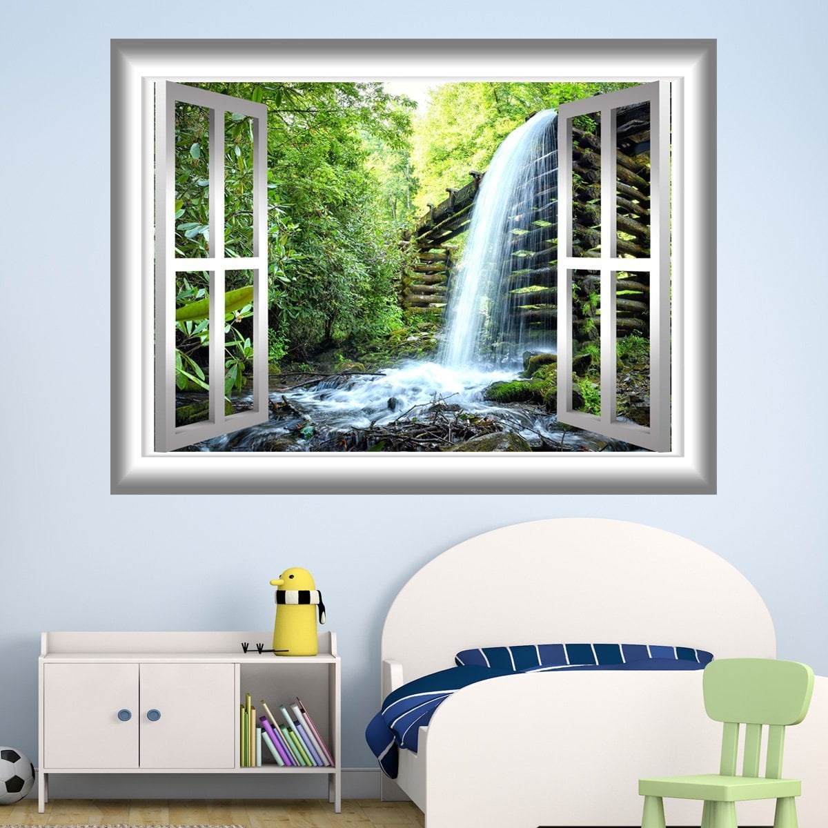 VWAQ Waterfall Wall Sticker 3D Nature Window Mural Decal Peel and Stick Wall Art Decor - NW28 (18"H x 22"W)