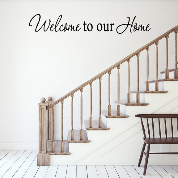 VWAQ Welcome To Our Home, Family Entryway Matte Black Wall Decal Sticker Quote Saying Home Decor (5"H x 22"W)