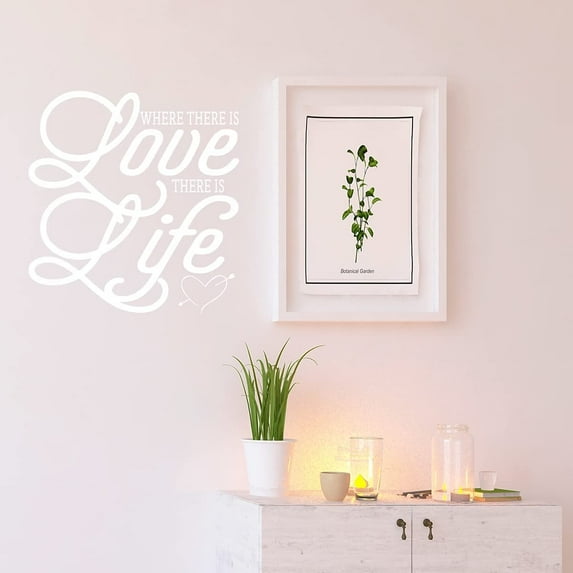 VWAQ Where There is Love There is Life Wall Decal - Family Love Quotes Wall Decor - 24"H X 22"W WHITE