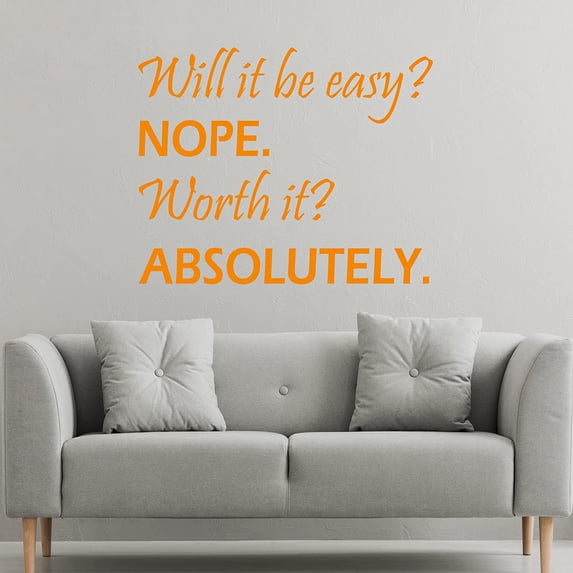 VWAQ Will It Be Easy Nope Worth It Absolutely Wall Decal Inspirational Office Quote