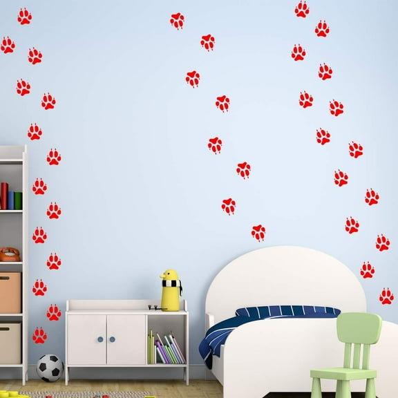 VWAQ Wolf Footprints Wall Decals - Peel and Stick Dog Floor Decals - 36 PCS