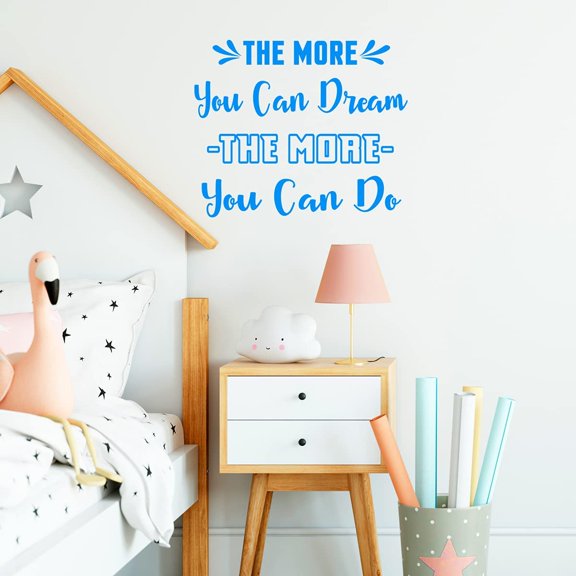 VWAQ The More You Can Dream The More You Can Do Wall Decal Inspirational Wall Quote Sayings Bedroom Decor Motivational Classroom Wall Art Stickers - 17.5"H X 21"W SKY BLUE
