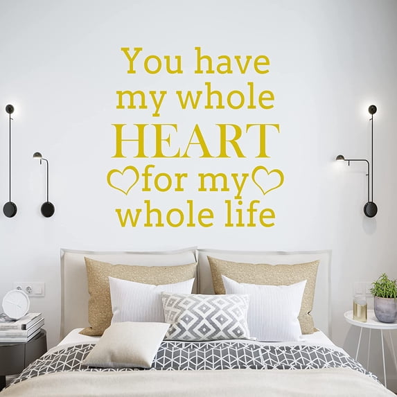 VWAQ You Have My Whole Heart for My Whole Life Vinyl Wall Decal Quote Inspirational Bedroom Saying Wall Art Decor Love Wall Sticker - 18"H X 18"W GOLD