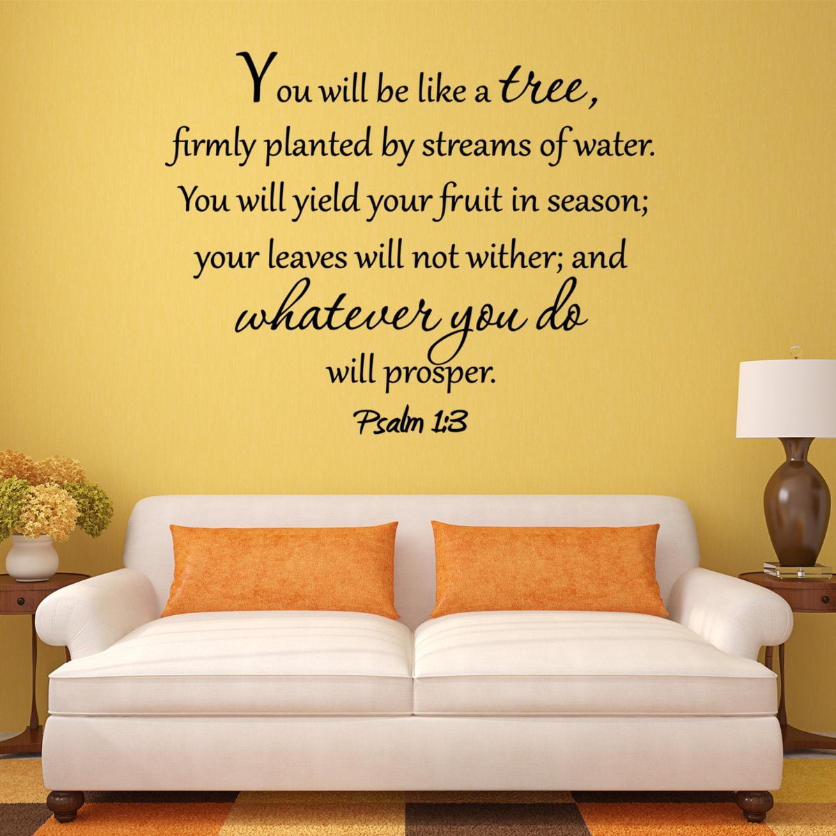 VWAQ You Will Be Like a Tree Firmly Planted by Streams of Water Psalm 1:3 Bible  Scripture Matte Black Vinyl Wall Decal Quote (18"H x 22"W) - Walmart.com