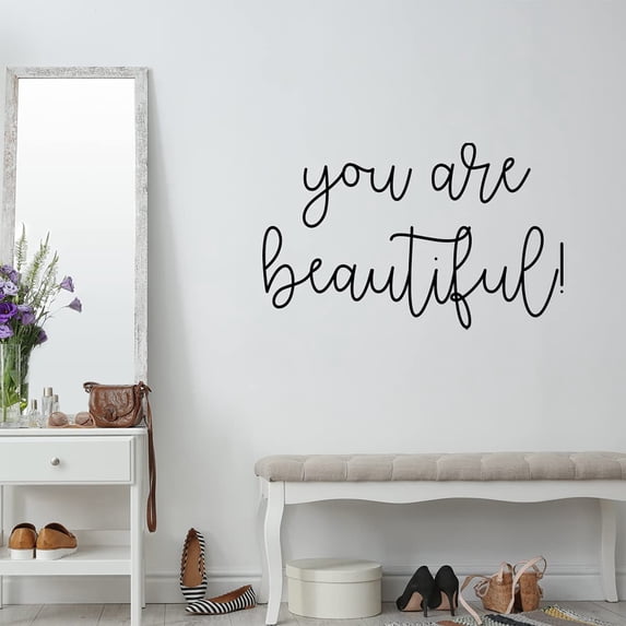 VWAQ You are Beautiful Wall Decal Inspirational Girls Room Decor - 11"H X 16"W BLACK