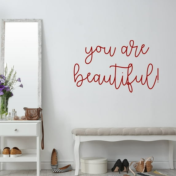 VWAQ You are Beautiful Wall Decal Inspirational Girls Room Decor - 11"H X 16"W BURGUNDY