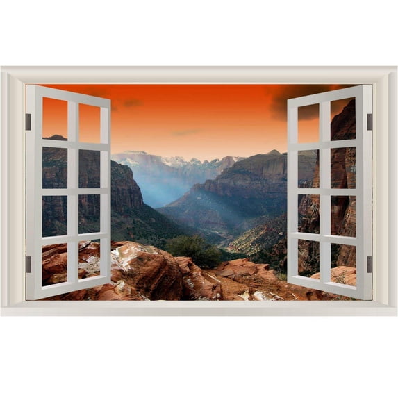 VWAQ Zion National Park Wall Art Decal Sticker - Nature Peel And Stick Window Mural - NWT5 (16" H X 24" W)