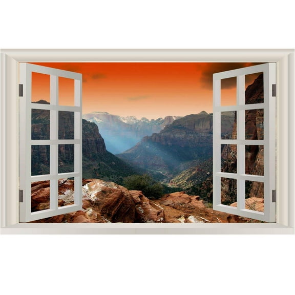 VWAQ Zion National Park Wall Art Decal Sticker - Nature Peel And Stick Window Mural - NWT5 (36" H X 54" W)