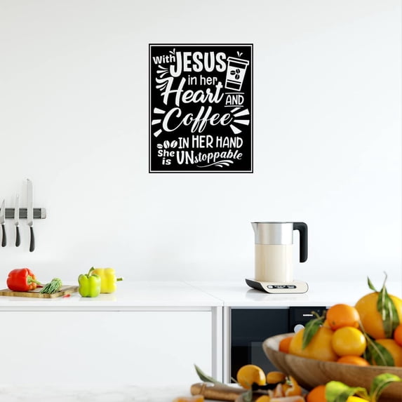 VWAQ with Jesus in Her Heart and Coffee in Her Hand Religious Home Decor Motivational Wall Decal