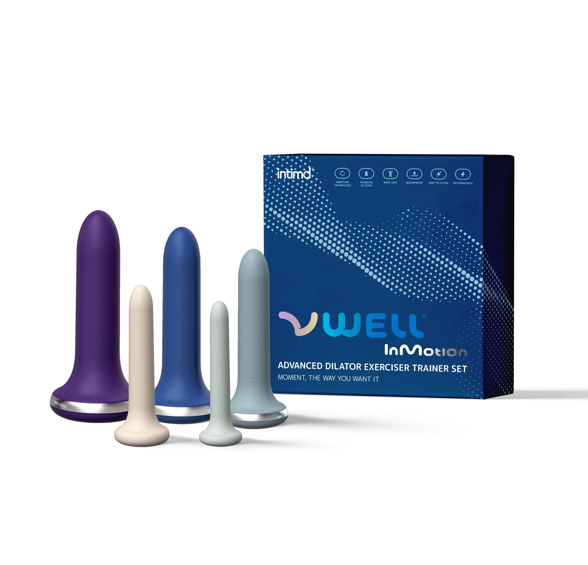 VWELL Inmotion Advanced Dilator Exerciser Trainer Set Pelvic Floor Muscle Inmotion Technology Active Pellets for Her Woman (Advanced 5 Kit System)