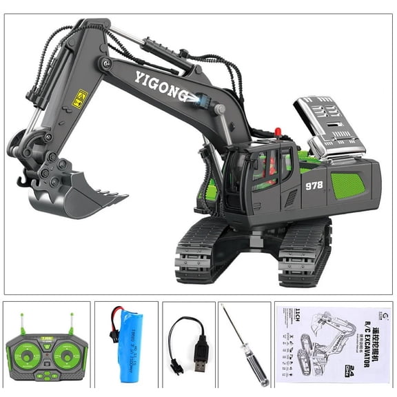 VWRXBZ 18 Channels Hydraulic Full Metal Excavator 1/14 Scale RTR with 1200Ah Battery and CNC-Machined Aluminum Components, for Adult Hobbyists and Construction Model Enthusiasts