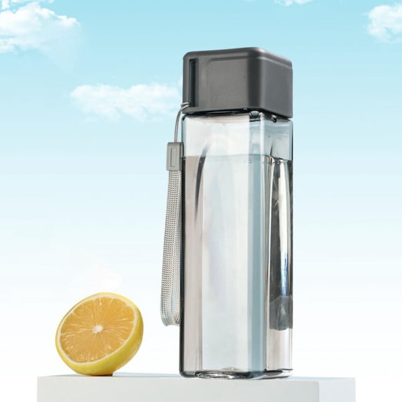 VWRXBZ 500ml Square Plastic Water Bottle with Tea Infuser, Anti-Slip and Portable Drawstring, Minimalist Design for Outdoor, Travel, Students
