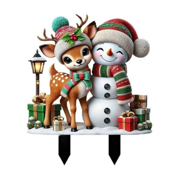 VWRXBZ Christmas Deer Decor, Merry Christmas Acrylic Garden Card Cute Snowman Pattern Flower Pot Outdoor Art Decoration for Indoor Christmas Tabletop Decorations