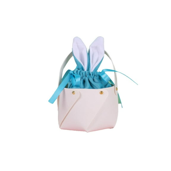 VWRXBZ Easter Bunny Ears Faux Leather Gift Bag for Kids - Detachable Easter Eggs Basket with Velvet Liner, Party Decoration (Blue)