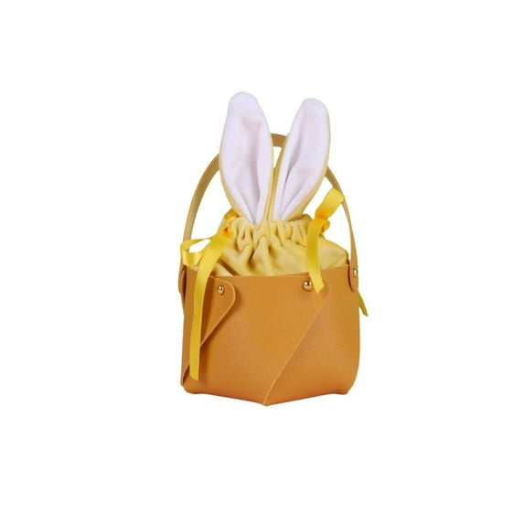 VWRXBZ Easter Bunny Ears Faux Leather Gift Bag for Kids - Detachable Easter Eggs Basket with Velvet Liner, Party Decoration (Yellow)