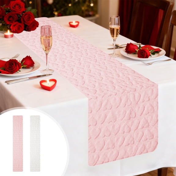 VWRXBZ Heart Shaped Table Flag 33x93 Inch Nylon Spandex Decorative Table Runner for Dining Coffee Table TV Cabinet Valentine's Day Christmas Holiday Party Decoration Romantic Pink White