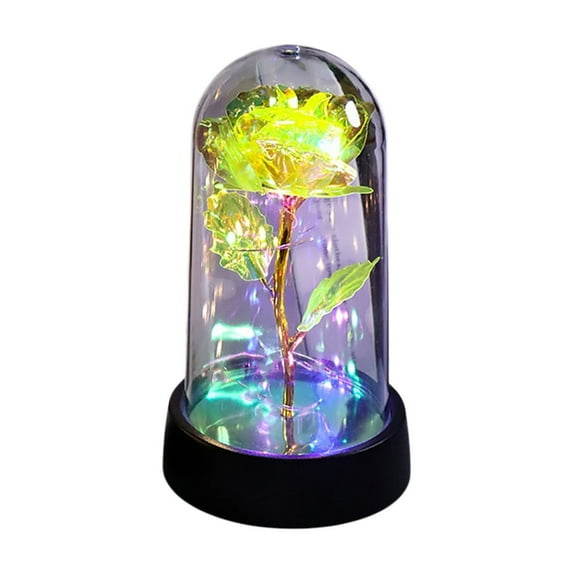 VWRXBZ LED Eternal Rose in Glass Dome 1 PCS Preserved Flower Bouquet 5.91x3.35 Inch Romantic Gift for Women Mom Day Valentines Day Home Decor