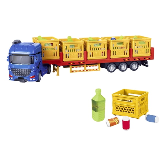 VWRXBZ Large 14.6 Inch Transport Truck Toy with Detachable Trailer and Realistic Food Models, Inertial Powered Pull Back Vehicle for Boys Pretend Play, Vegetable Fruit Beverage Delivery Simulation