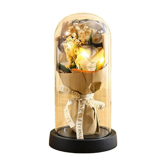 VWRXBZ Light Up Eternal Rose in Glass Dome with Wood Base Preserved Real Flower LED Illuminated Gift for Women Wife Mom Valentine's Day Birthday Anniversary Home Decor