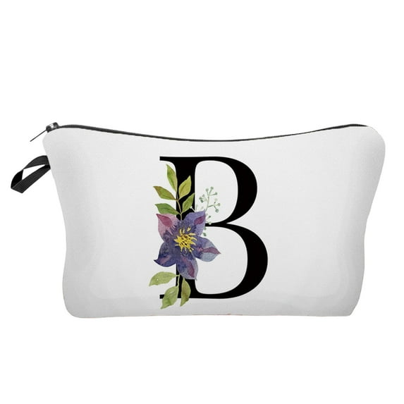 VWRXBZ Makeup Bag, 7.1x5.3 Inch Flower Letter Makeup Bag Letter Cosmetic Bag Alphabet Initial Makeup Bag Birthday Gifts for Women Mom Friend Bride Bridesmaid Cosmetic Bag Travel Essentials