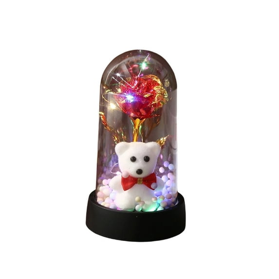 VWRXBZ Rose Bear LED Night Light 6.1 Inch Valentine's Day Gift Romantic Preserved Flower in Glass Dome with Bow Decor for Bedroom Desktop Home Decor