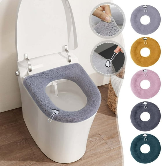 VWRXBZ Knitted Toilet Seat Cover, Washable Winter Toilet Seat Warmer with Handle, 12.2 Inch Diameter, Polyester Nylon for All Seasons Household Use