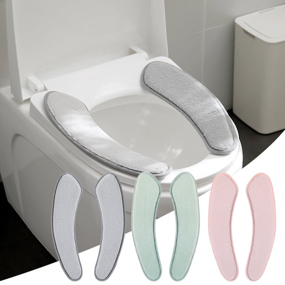 VWRXBZ Toilet Seat Cover, 14.9x4.3 Inch Thickened Pad Two Piece Adhesive Rainproof Toilet Seat Cover Washable Toilet Seat Pad Reusable Winter Accessory