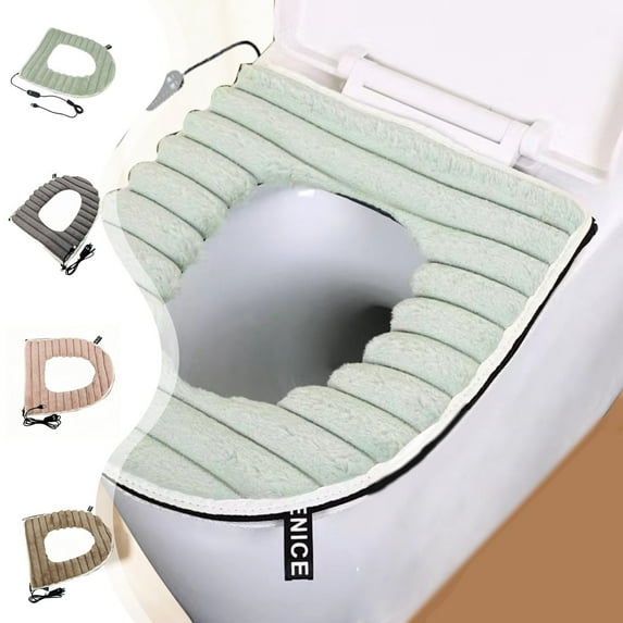 VWRXBZ Toilet Seat Cover, 17.32x14.56 Inch USB Winter Thermo-regulating Heated Plush Household Washable Toilet Seat Cover Speed Heat Thermostat Plush Cushion Winter Accessory