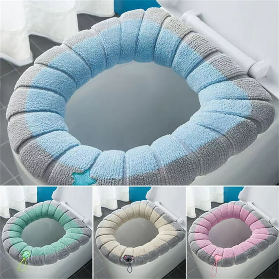 VWRXBZ Toilet Seat Cover, 17x14 Inch Household Universal Thickened with Handle Winter Toilet Ring Washable Sets Wear Knitted Toilet Seat Winter Accessory