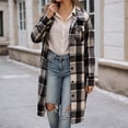 thumbnail image 1 of VXARARL Flannel Shirt for Women Lapel Button Down Long Sleeve Plaid Jacket Casual Long Fall Trench Coats with Pockets Dark Gray L, 1 of 5